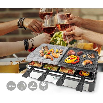 Nedis FCRA300FBK8 - Raclette grill med tillbehör 1400W/230V