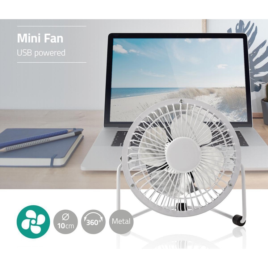 Bordsfläkt 3W/USB 10 cm vit