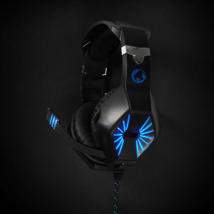 LED Gaming headphones med en microphone svart/blå