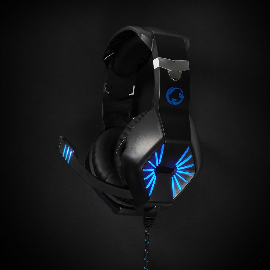 LED Gaming headphones med en microphone svart/blå