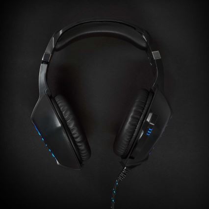 LED Gaming headphones med en microphone svart/blå