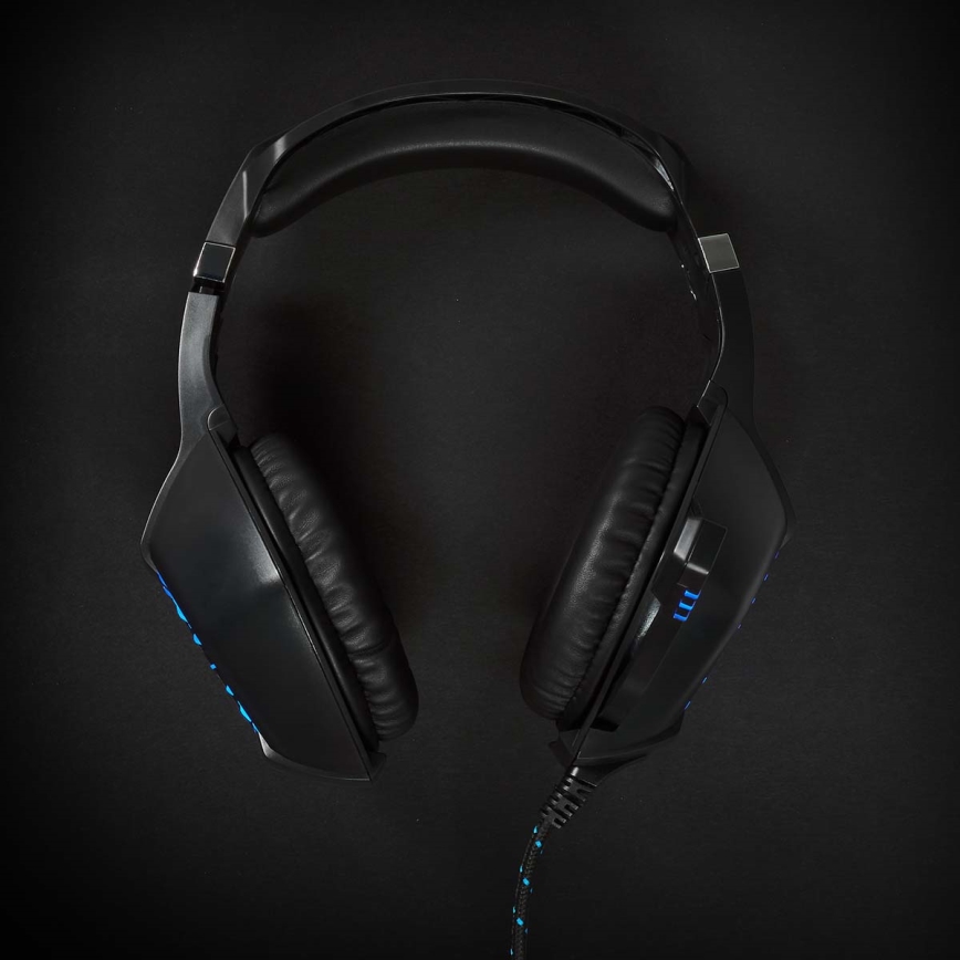 LED Gaming headphones med en microphone svart/blå