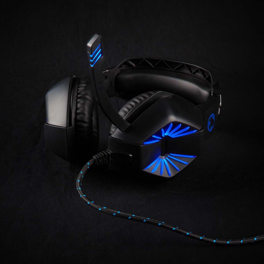 LED Gaming headphones med en microphone svart/blå