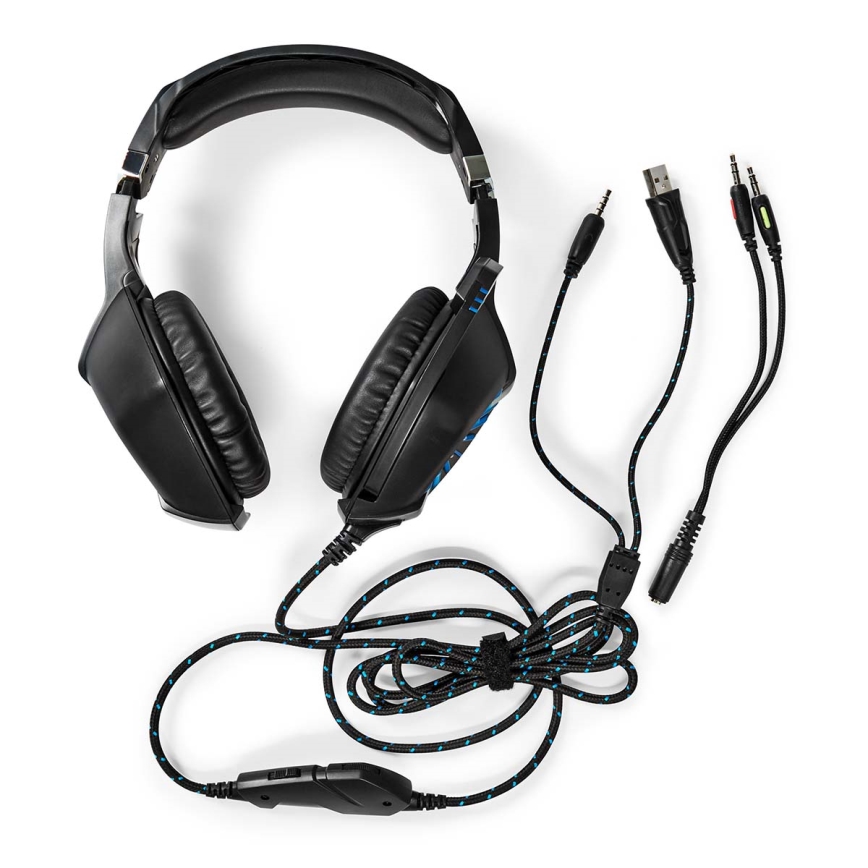 LED Gaming headphones med en microphone svart/blå