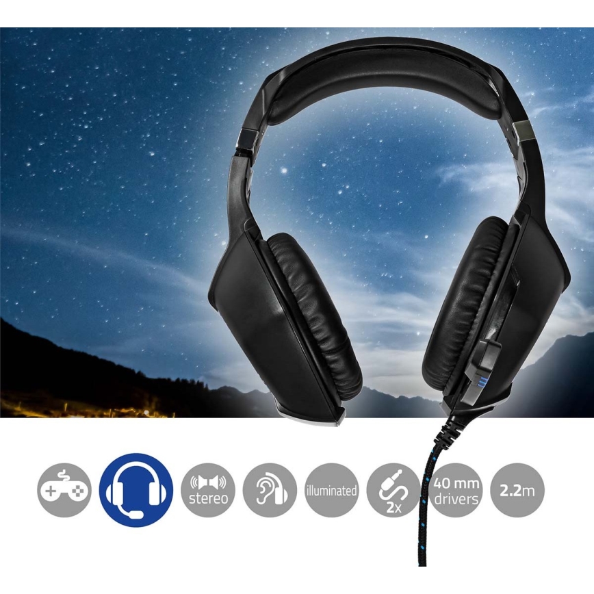 LED Gaming headphones med en microphone svart/blå