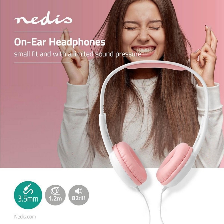Nedis HPWD4200PK - VinREDA hörlurar rosa / vit