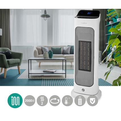Nedis HTFA20WT - Fläkt med keramiskt värmeelement 1400/2000W/230V + fjärrkontroll