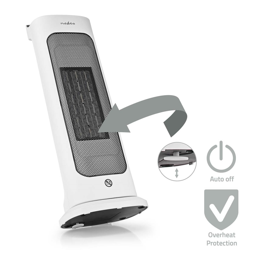 Nedis HTFA20WT - Fläkt med keramiskt värmeelement 1400/2000W/230V + fjärrkontroll