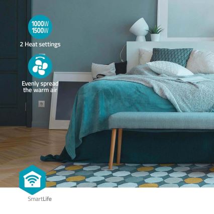 Fläkt med en keramiskt värmeelement Smartlife 1000/1500W/230V Wi-Fi Tuya + fjärrkontroll