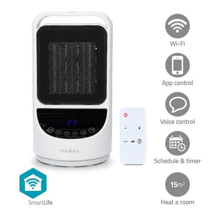 Fläkt med en keramiskt värmeelement Smartlife 1000/1500W/230V Wi-Fi Tuya + fjärrkontroll