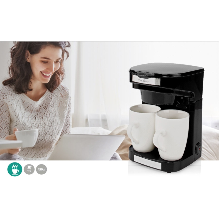 Nedis KACM140EBK - Kaffekokare för två koppar 450W/230V 0,25 l