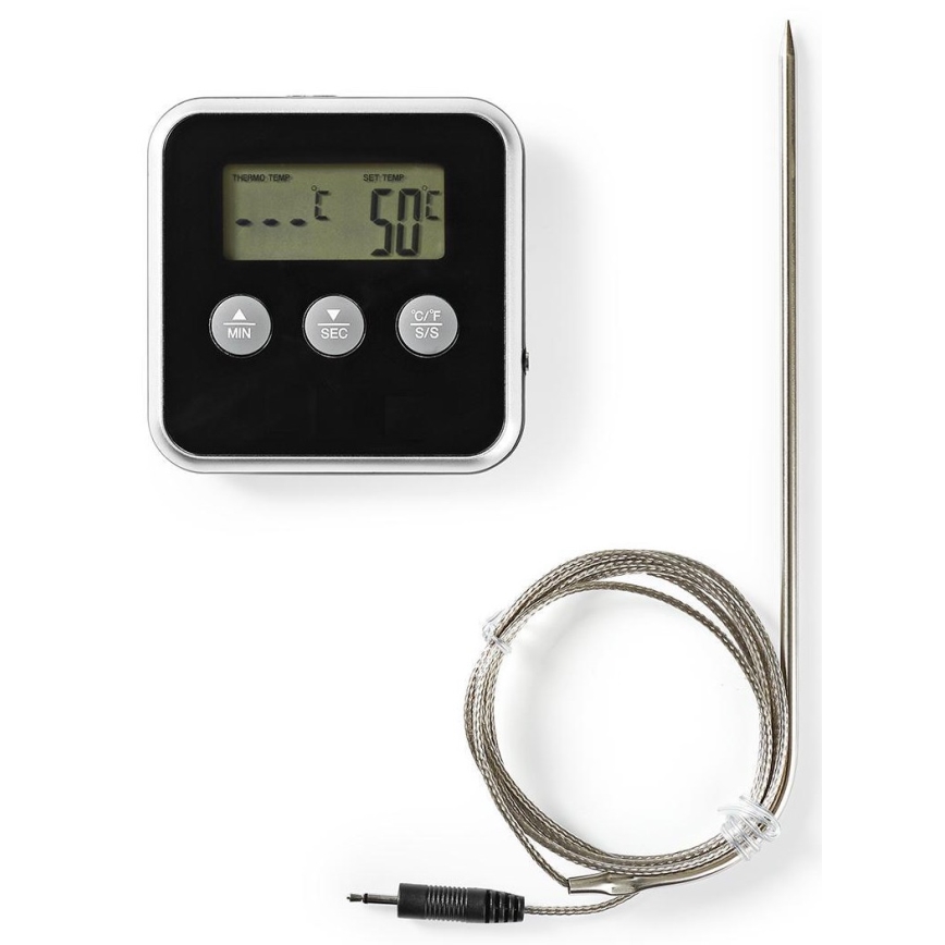 Kötttermometer med LCD-skärm och timer 0-250 °C 1xAAA