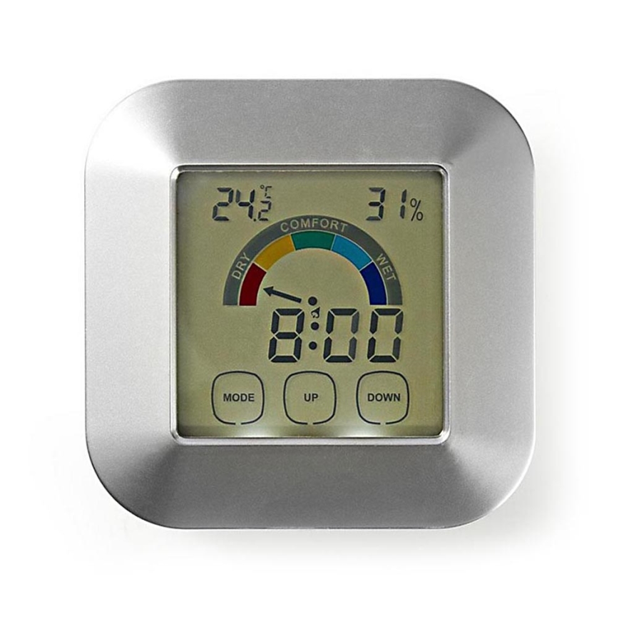 Nedis KATR105SI - Termometer med fuktmätare och timer 2xAAA