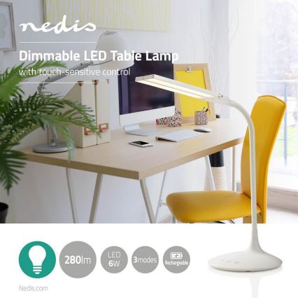 LED Dimbar bordslampa LED/6W/5V 2200 mAh vit