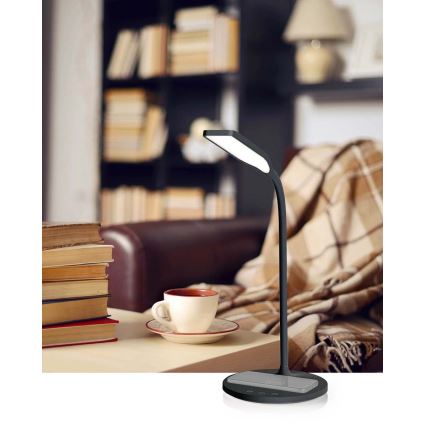 LED Ljusreglerad beröring flexibel bordslampa med 15W trådlös laddning Qi LED/5,5W/230V 2700-6500K svart