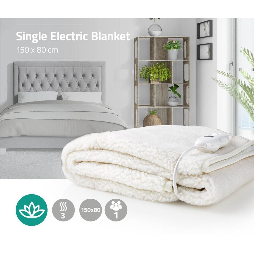 Nedis PEBL120CWT1 - Elektrisk uppvärmd filt 60W/230V 150x80 cm ull