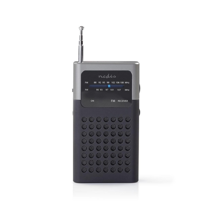 Nedis RDFM1100GY − Bärbar FM-radio 1,5W/2xAAA