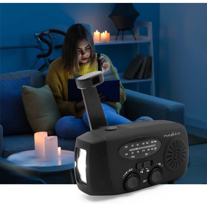 AM/FM-vevradio med solcellspanel och LED-ficklampa, 2000 mAh