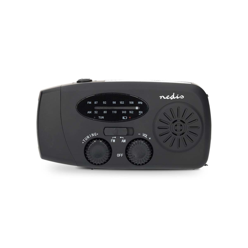 AM/FM-vevradio med solcellspanel och LED-ficklampa, 2000 mAh