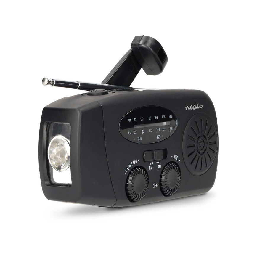 AM/FM-vevradio med solcellspanel och LED-ficklampa, 2000 mAh