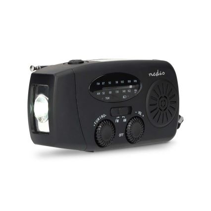 AM/FM-vevradio med solcellspanel och LED-ficklampa, 2000 mAh