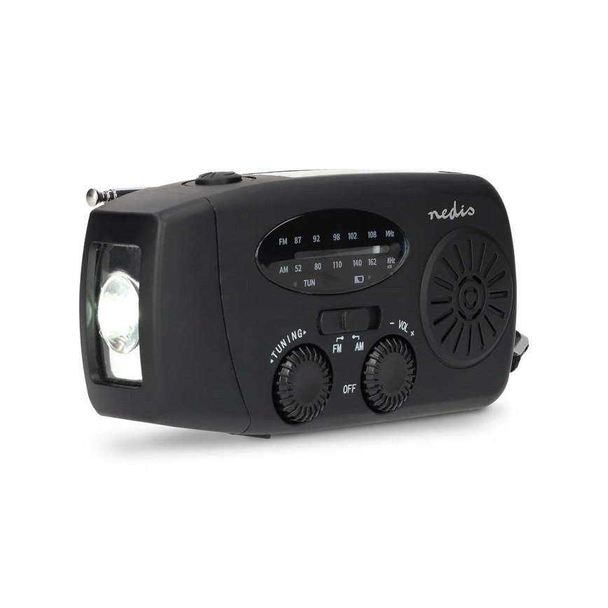 AM/FM-vevradio med solcellspanel och LED-ficklampa, 2000 mAh