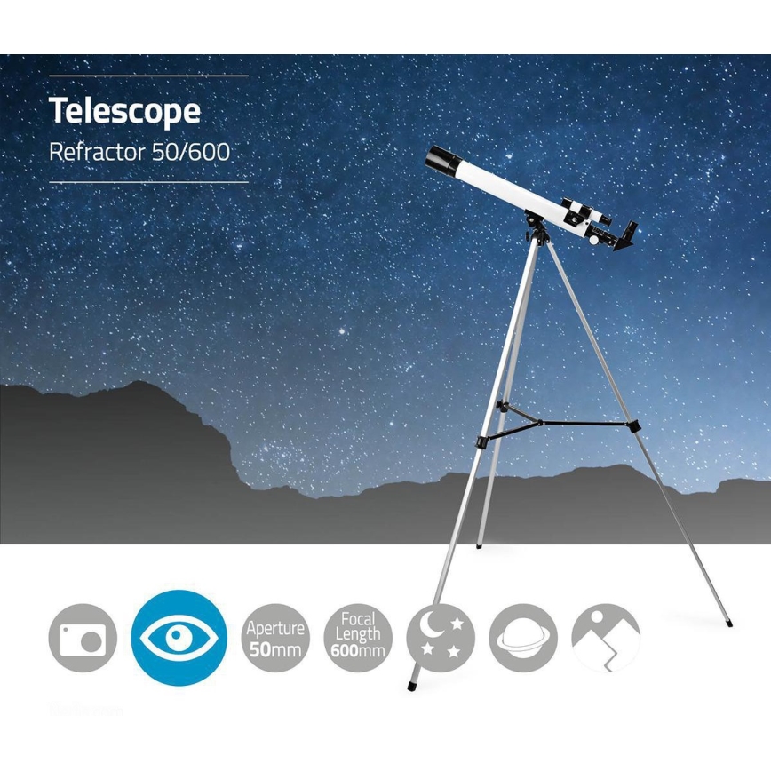Nedis SCTE5060WT - Teleskop 50x600 mm med stativ