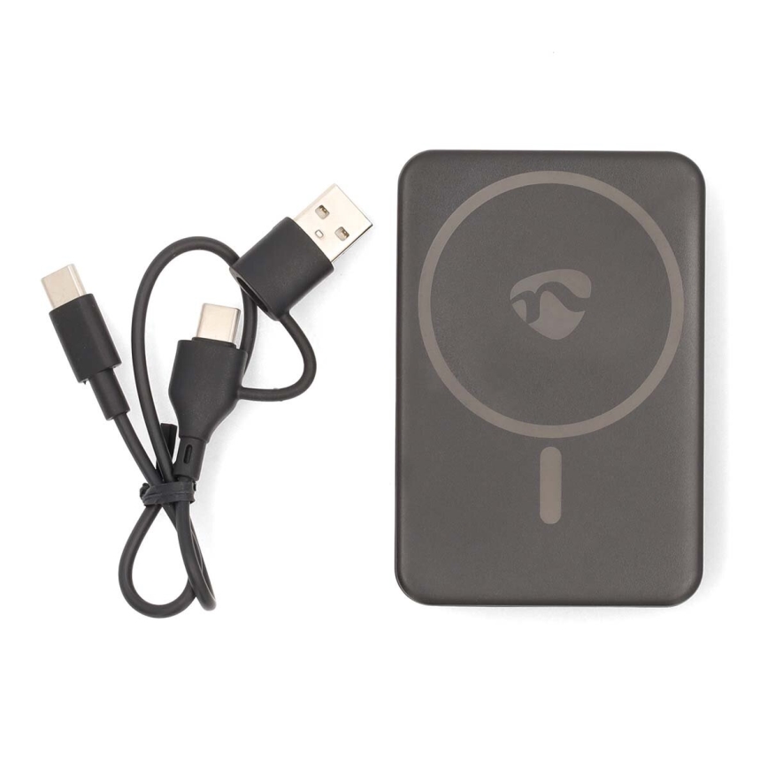 Power bank 2i1 magnetisk med trådlös laddning MagSafe 5000 mAh svart