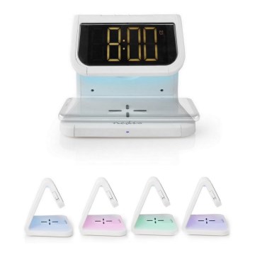 Nedis WCACQ10W1WT - LED RGB väckarklocka med Trådlös laddare LED/10W/230V vit