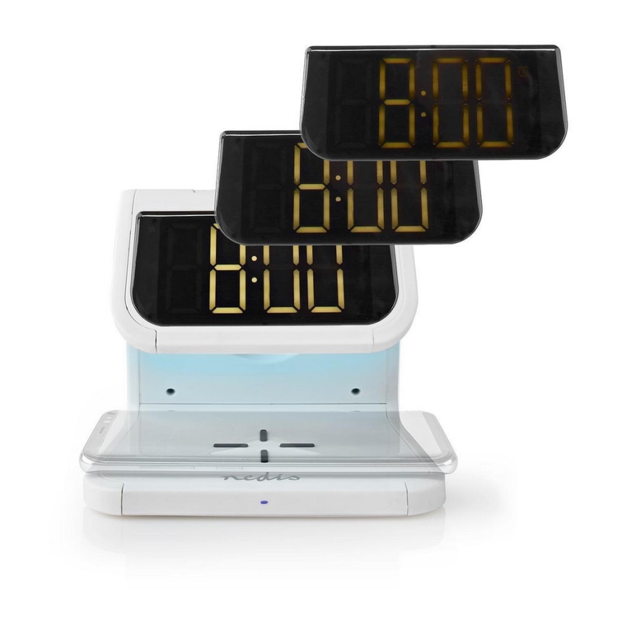 Nedis WCACQ10W1WT - LED RGB väckarklocka med Trådlös laddare LED/10W/230V vit