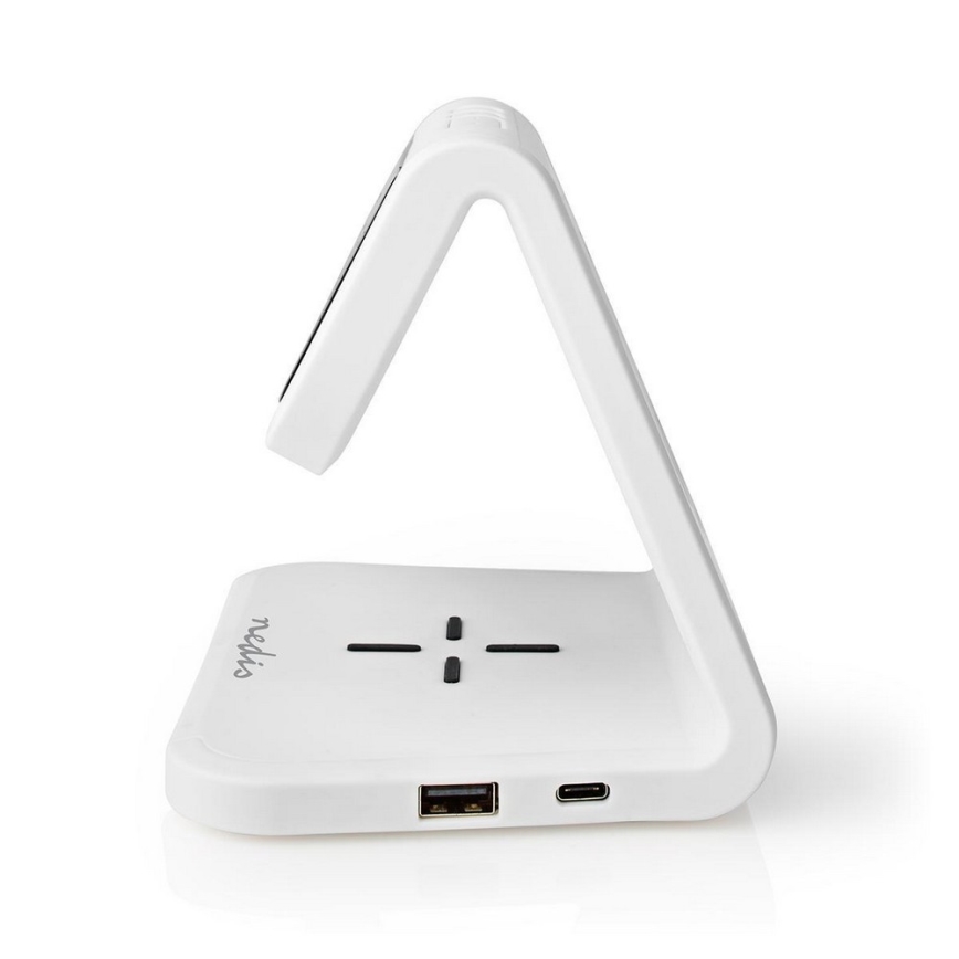Nedis WCACQ10W1WT - LED RGB väckarklocka med Trådlös laddare LED/10W/230V vit