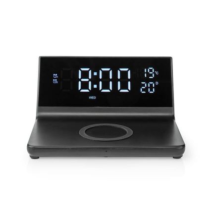 Väckarklocka med LCD-display och trådlös laddare 15W/5V + 1xCR2032 svart