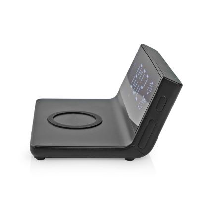Väckarklocka med LCD-display och trådlös laddare 15W/5V + 1xCR2032 svart