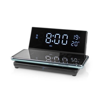 Väckarklocka med LCD-display och trådlös laddare 15W/5V + 1xCR2032 svart