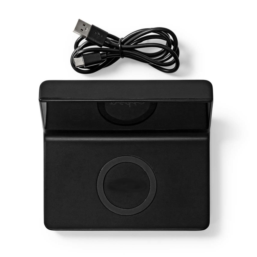 Väckarklocka med LCD-display och trådlös laddare 15W/5V + 1xCR2032 svart