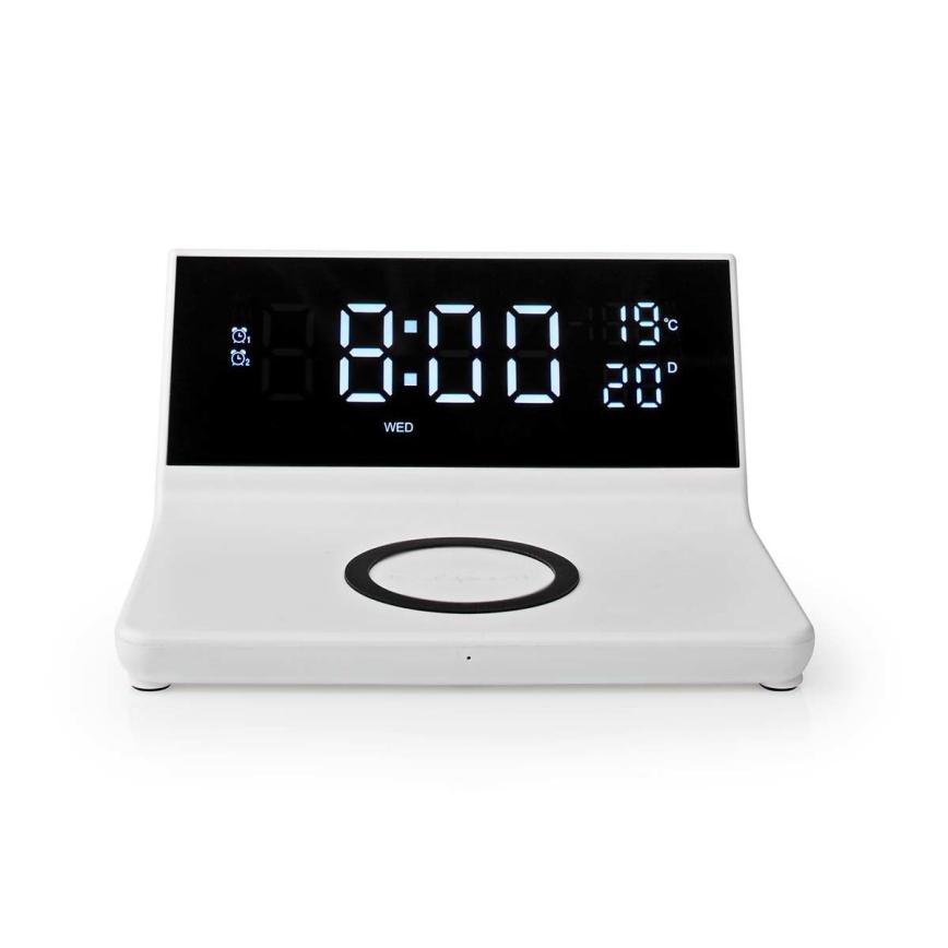 Alarm clock med LCD display and wireless charger 15W/230V vit
