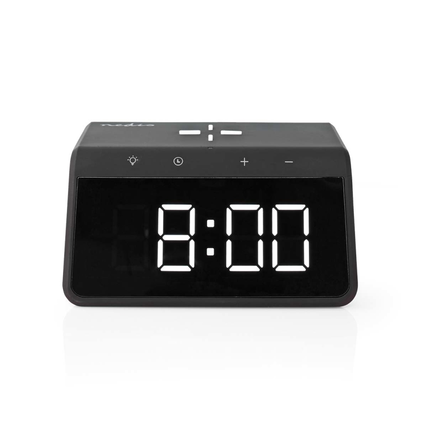 Alarm clock med LCD display and wireless charger 15W/230V svart