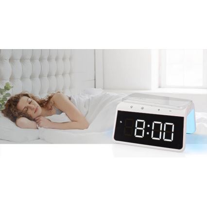 Alarm clock med LCD display and wireless charger 15W/230V vit
