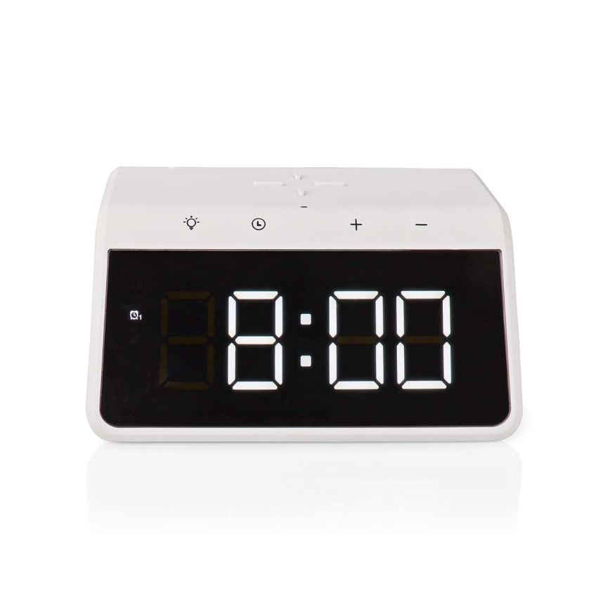 Alarm clock med LCD display and wireless charger 15W/230V vit