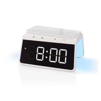 Alarm clock med LCD display and wireless charger 15W/230V vit