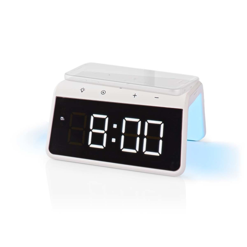Alarm clock med LCD display and wireless charger 15W/230V vit