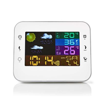 Nedis WEST402WT - Väderstation med färgglad LCD-skärm 230V vit