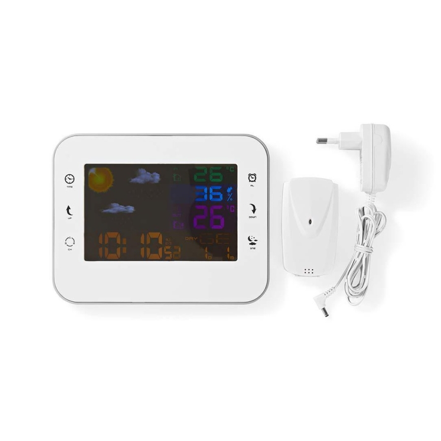 Nedis WEST402WT - Väderstation med färgglad LCD-skärm 230V vit