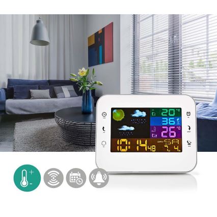 Nedis WEST402WT - Väderstation med färgglad LCD-skärm 230V vit