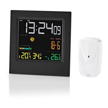 Nedis WEST404BK - Väderstation med färgglad LCD-skärm 230V svart