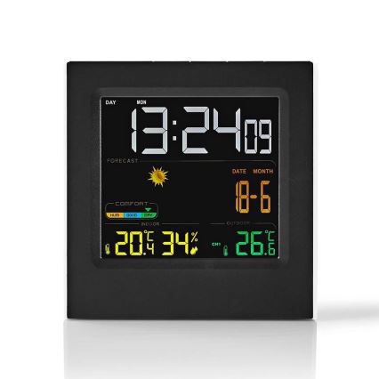 Väderstation med LCD-skärm i färg 230V/3xAAA + 2xAA svart