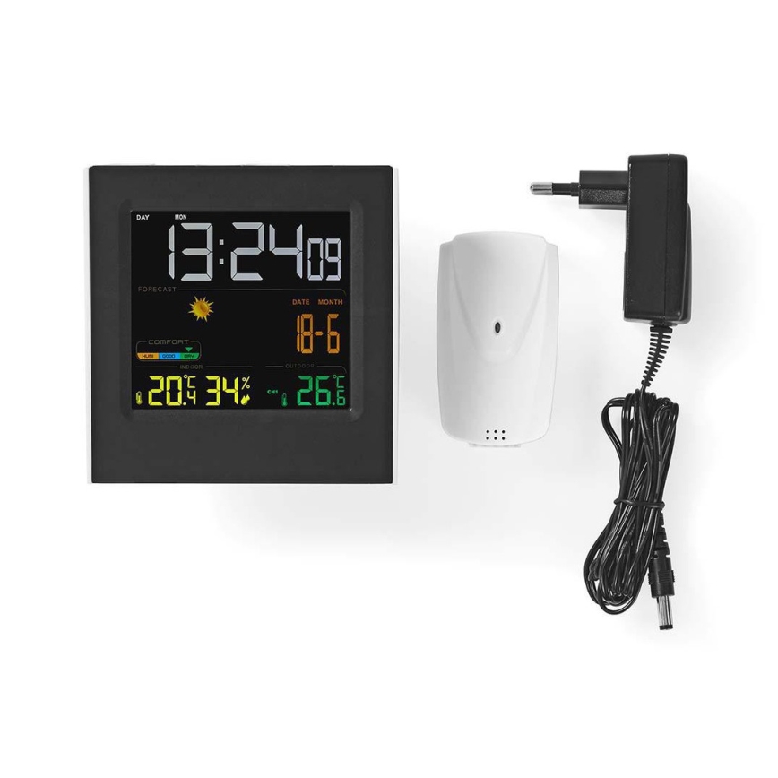 Väderstation med LCD-skärm i färg 230V/3xAAA + 2xAA svart
