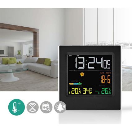 Väderstation med LCD-skärm i färg 230V/3xAAA + 2xAA svart