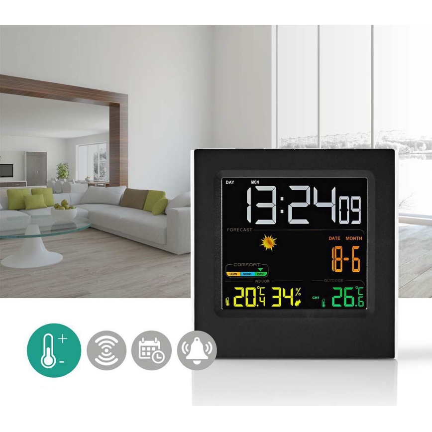 Väderstation med LCD-skärm i färg 230V/3xAAA + 2xAA svart