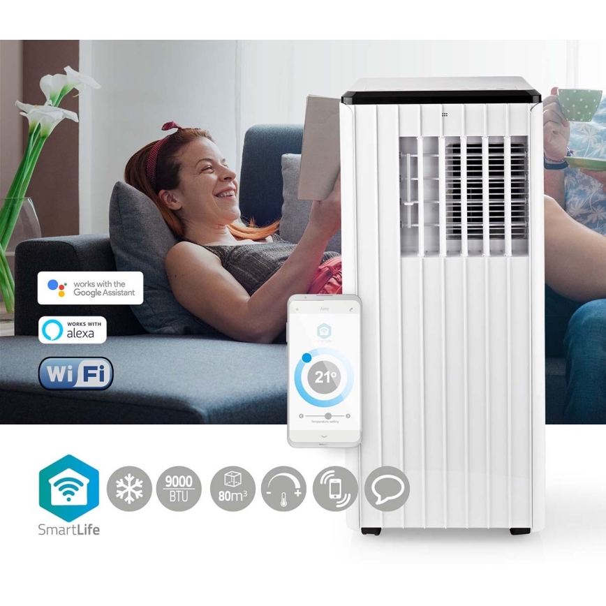 Smart mobil luftkonditionering 3i1 med kompletta tillbehör 1010W/230V 9000 BTU Wi-Fi + fjärrkontroll